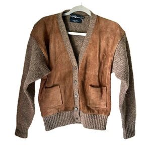 Ralph Lauren Brown Cardigan Sweater - wool & suede